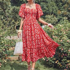 SHEIN- Size Small Red Floral boho dress